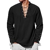 Runcati Mens Medieval Pirate Shirt Steampunk Renaissance Viking Retro Long Sleeve Lace Up Mercenary Halloween Costume Tops