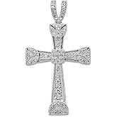 JewelryWeb 14k White Gold Diamond Filigree Religious Faith Cross Pendant Necklace 41x23mm Wide Pendant for Women