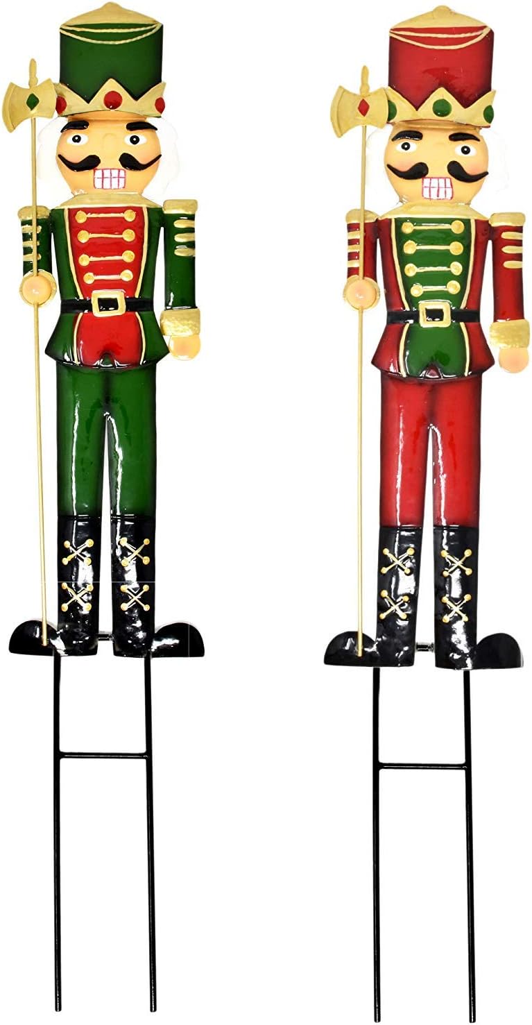 Nutcracker Christmas Yard Stakes Decorations Set of 2 Metal Soldier Silhouette Stake Outdoor Holiday Lawn Decor Nutcrackers Signs for Xmas Winter Garden Statue Pathway Walkway Driveway 27.5" Tall