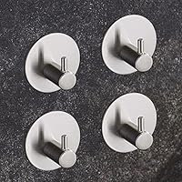 BQTime Towel Hooks 3M Self Adhesive Hooks Key Robe Coat Clothes Bag Hanger Holder, Super Power Heavy Duty, Stainless Steel, Wall Mounted, Waterproof, Kitchen Sink Bathroom Shower Accessories, 4 Pack