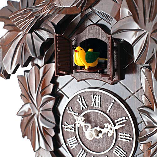 Polaris Clocks Cuckoo Clock with Night Mode, Hand Carved Birds, Weights and Swinging Pendulum (Brown, 20" Size) - Thumbnail 5