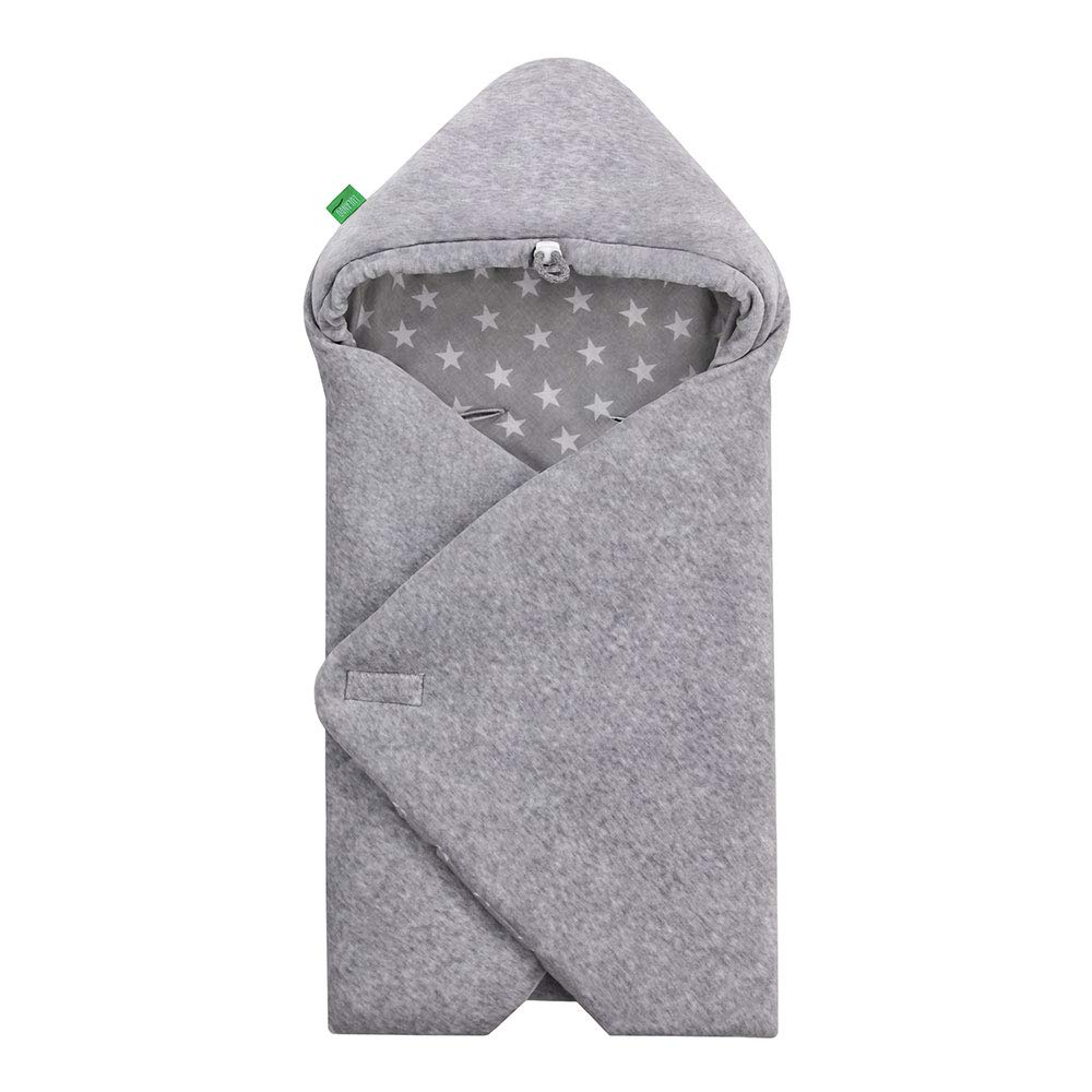 LULANDO Velours-Einschlagdecke YETI für Babyschale, 75 x 75 cm, Schlummersack für Babys, kinderfreundlich, für Jungen und Mädchen, Schutz für Babyschale und für Kindersitz (Grey - White Stars / Grey)