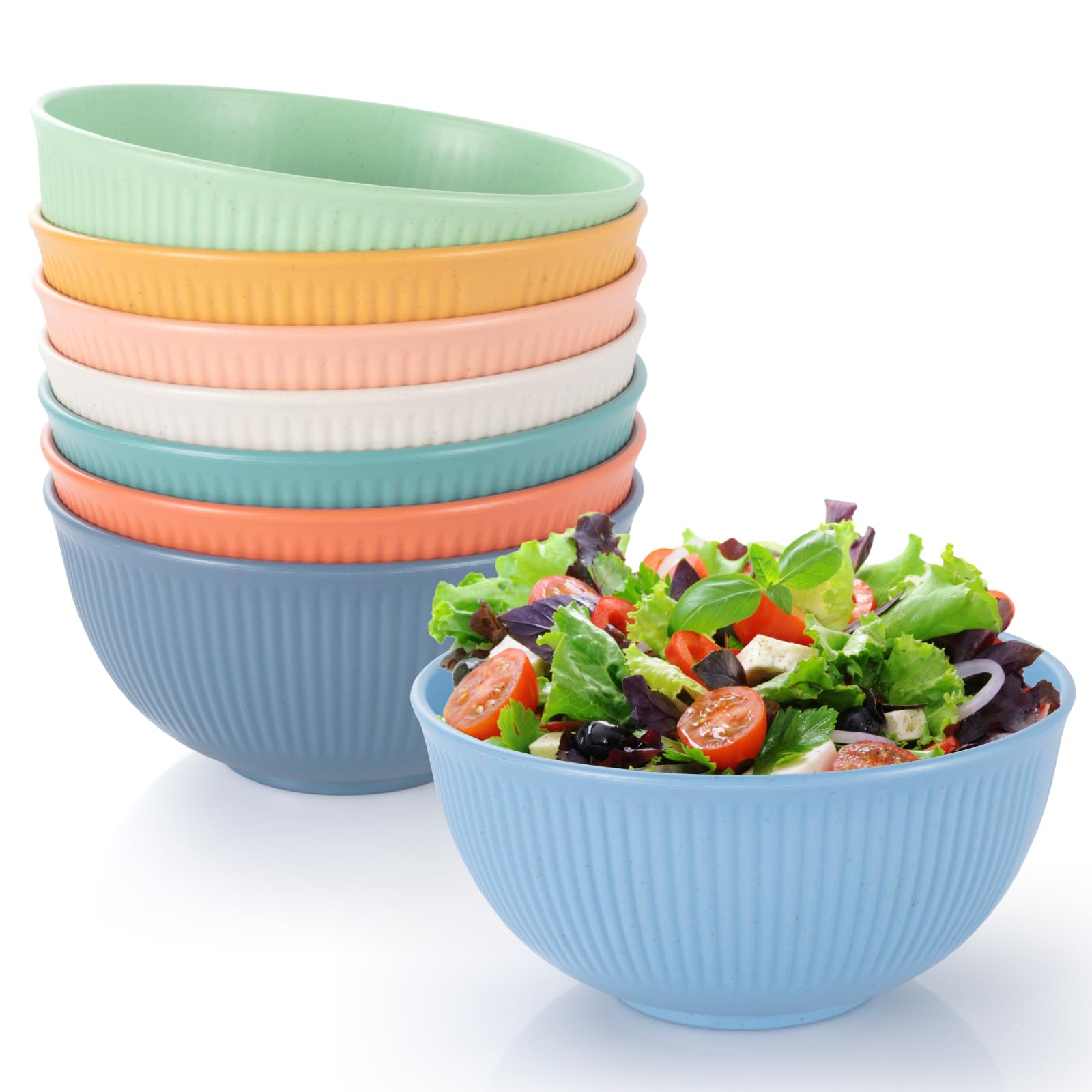 Esilihom 8Pcs Unbreakable Cereal Bowls Set, 655ml Lightweight Bowl, Reusable Plastic Bowls for Party, Picnics, Camping, Breakfast, Salad, Pasta, Soup, Noodles, Snack, Dishwasher & Microwave Safe