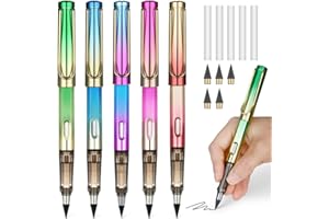 Ainiv Inkless Pencil with Eraser - 5 Sets Infinity Pencil, Reusable with Extra 5 Eraser & 5 Replaceable Nibs for Home, Office & School Writing, Drawing