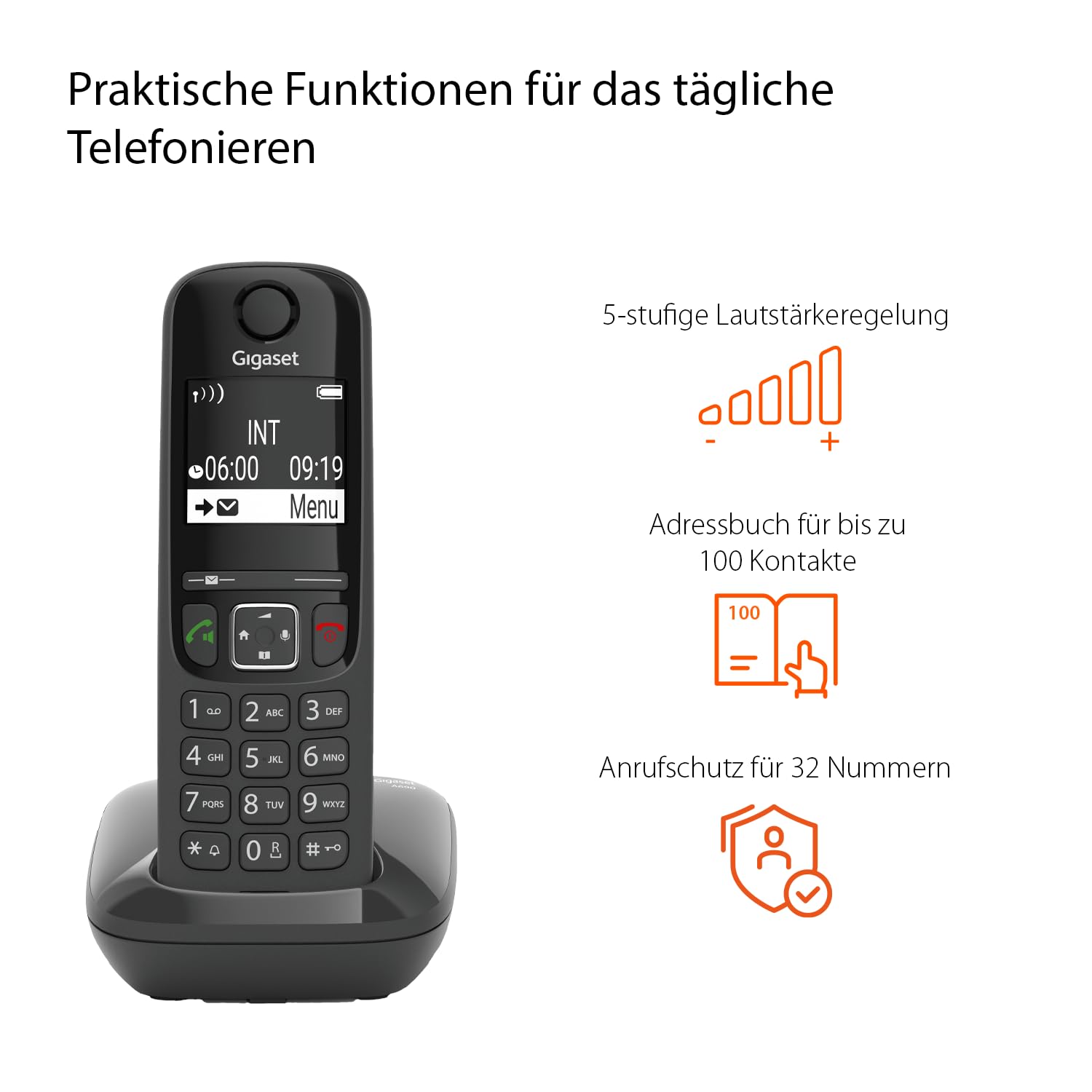 Gigaset AS690 Duo - 2 Schnurlose DECT-Telefone - kontrastreiches Display - brillante Audioqualität - einstellbare Klangprofile - Freisprechfunktion - Anrufschutz, schwarz [Deutsche Version]