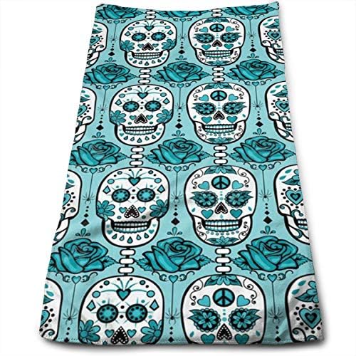 Klnsha7 Turquoise Sugar Skulls Soft Cotton Large Hand Towel- Multipurpose Bathroom Towels for Hand, Face, Gym and Spa