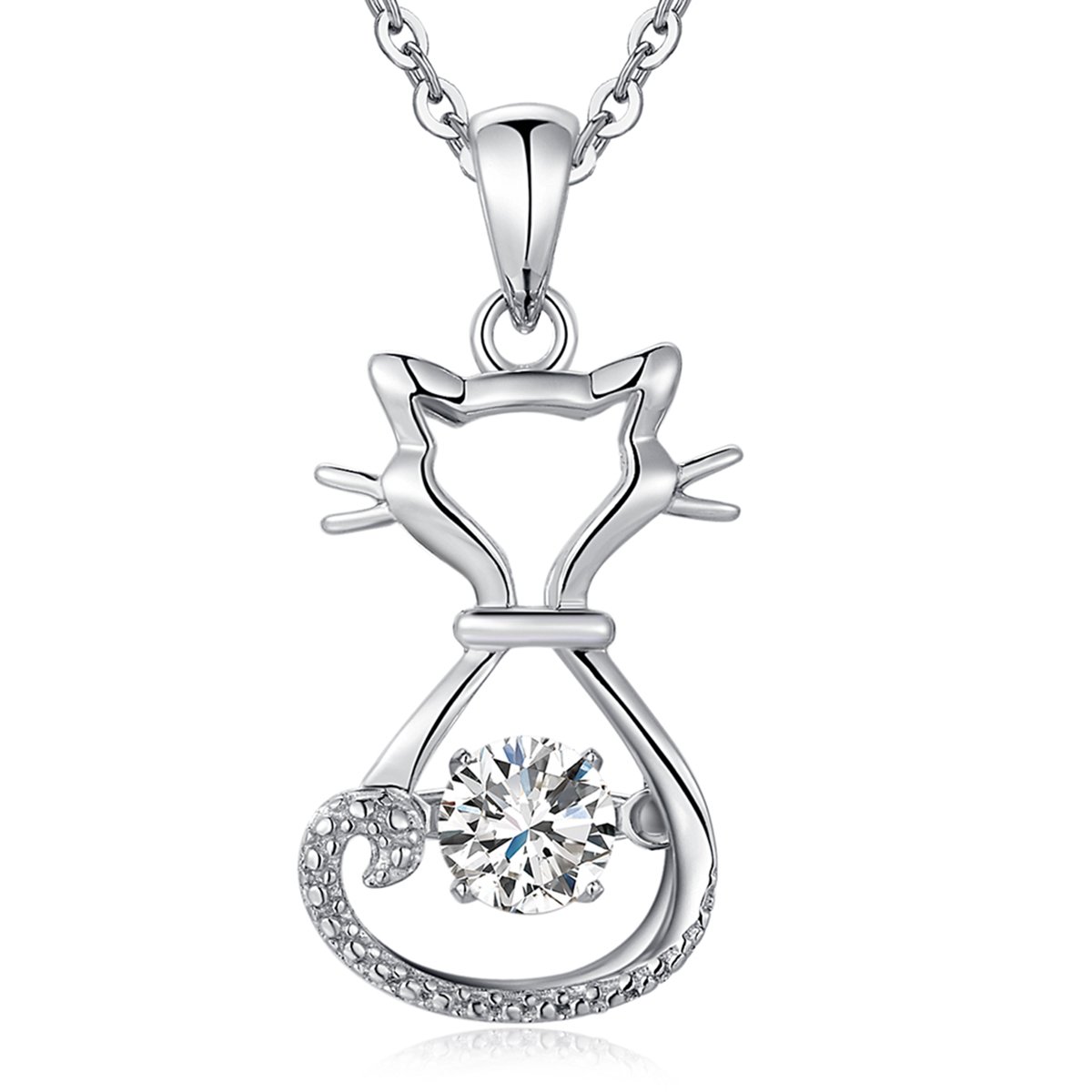 Cat Necklace Dancing Necklace Dancing Diamond Necklace CZ Dancing Cat Necklace Unique Dancing Pendant Necklace Dancing Stone Necklace for Women Cute Cat Necklace Luck Cat Necklace