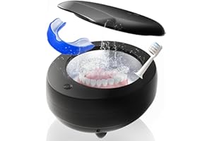 TEBAL Ultrasonic Retainer Cleaner for Dentures, Mouth Guard,48kHz Professional Dental Ultrasonic Jewelry Cleaner, (11.5oz) 340ml Sonic Cleaning Machine for Ring, Dental Appliance