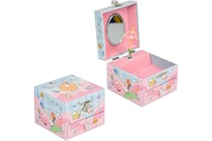 HLEEDUO Pink Princess Jewelry Music Box for Girls - 2-in-1 Princess Music Box & Jewelry Storage, Plays Swan Lake Melody, Cute Fairy-Tale Pattern Design - Perfect Princess Gifts for Girls (4.13"x4.13"x3.34")
