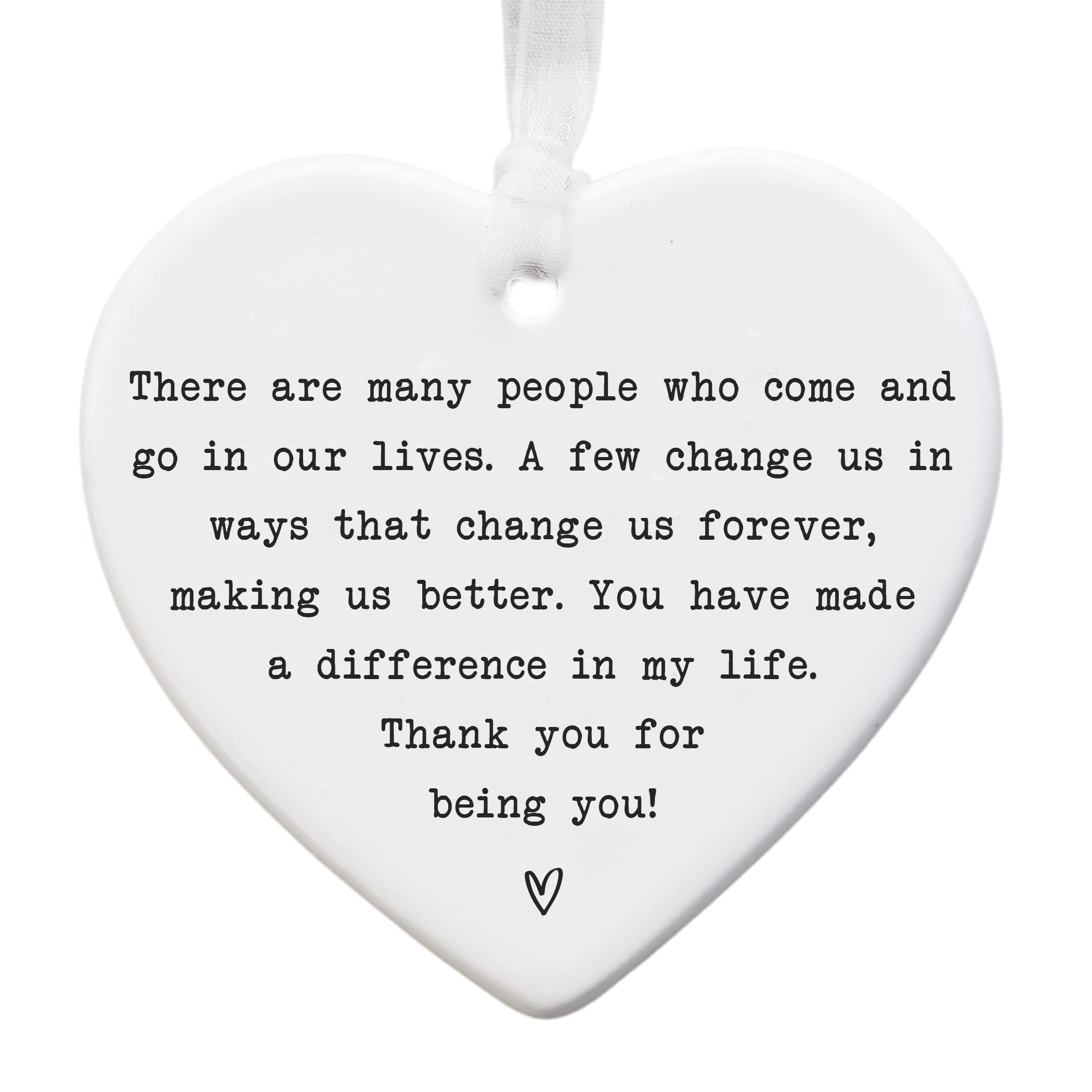 Thank You Ceramic Heart Keepsake – “You Made a Difference in My Life” Gift – Appreciation Hanging Ornament – 8cm x 7cm