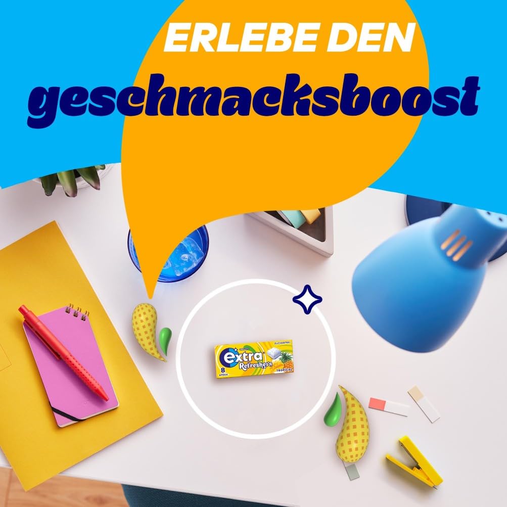 Extra Refreshers Kaugummi zuckerfrei, Tropical Gum, 12 x 8 Dragees, Großpackung Chewing Gum, Xylitol Kaugummi ohne Zucker (96 Dragees) 7