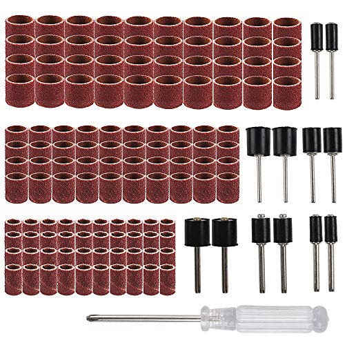 Coceca 148pcs Sanding Drums for Drum Sander, Kit with 135pcs Sanding Band Sleeves 12pcs Drum Mandrels for Dremel Rotary Tool