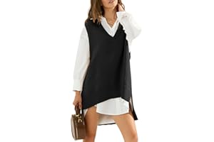 EXLURA Womens Oversized Sweater Vest Knit V Neck Tunic Casual Sleeveless Long Pullover Tank Tops Fall Winter Trendy 2025