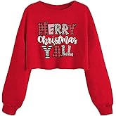 KNBUO Womens Christmas Holiday Crop Sweatshirt Funny Xmas Graphic Lantern Long Sleeve Pullover Winter Family Matching Top
