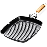 SKY LIGHT Grill Pan, 11 inch Portable Nonstick Frying Pan for Steak, Fish and BBQ, 3.5 mm Forged Deep Square Griddle Pan…