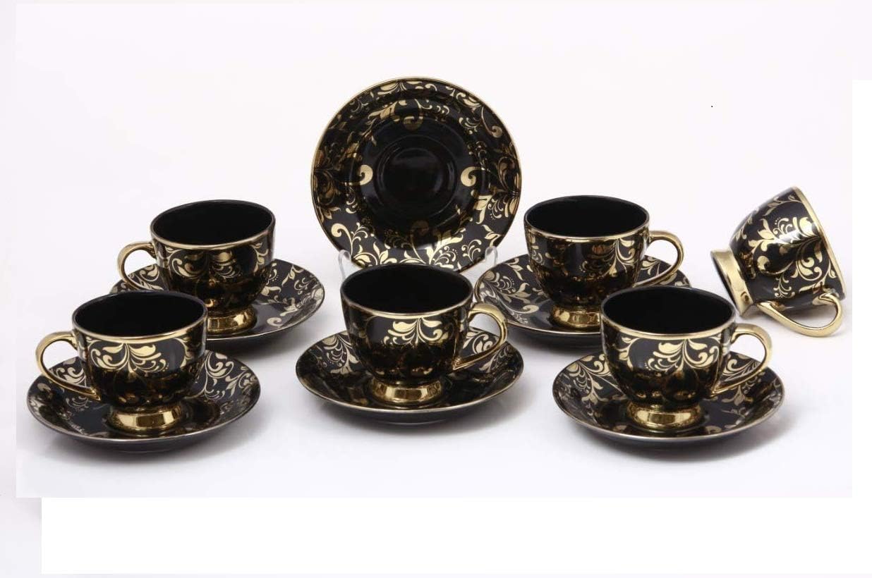 Famacart Cappuccino Cup and Saucer Set, Perfect for Specialty Coffee Drinks, Latte, Cafe Mocha and Tea, Matte Black Gold(160ml)