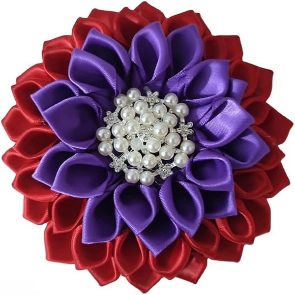 Delta Sorority Flower Brooch Pin - Purple Red Silk Ribbon Elegant Jewelry For Greek Organization Events