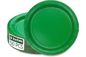 PTECDROTS 50 PCS Green Paper Plates - 9” Dark Green Disposable Plates Round Dinner Plates for BBQ Birthday Party Picnic Suppl