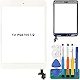 for iPad Mini 1 Touch Screen Replacement A1432 for iPad Mini 2 Digitizer Replacement A1490,A1489,A1491 Touch Screen with IC Chip,Home Button,Cameral Holder Repair Parts Kits White (Not Include LCD)