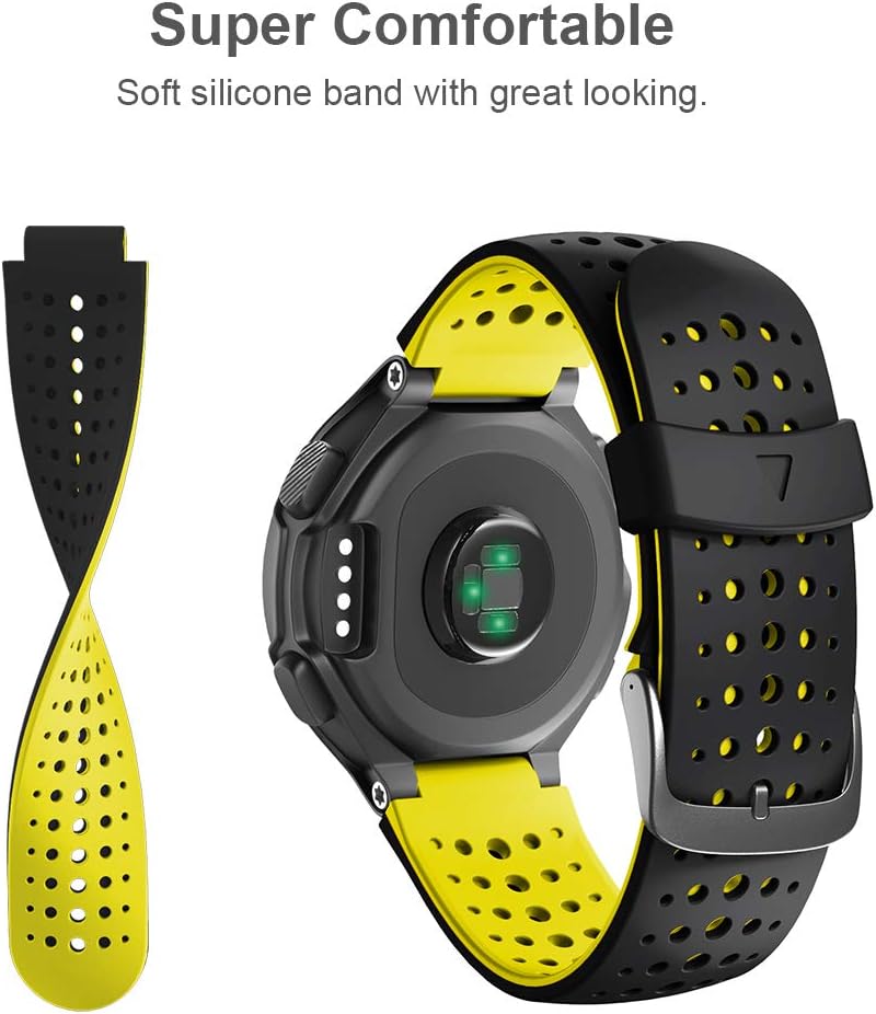 NotoCity Compatible with Foerunner 235 Strap Sport Silicone Watch Strap for Forerunner 230/220/ 235/620/630/735XT Smartwatch(black-yellow) - Image 5