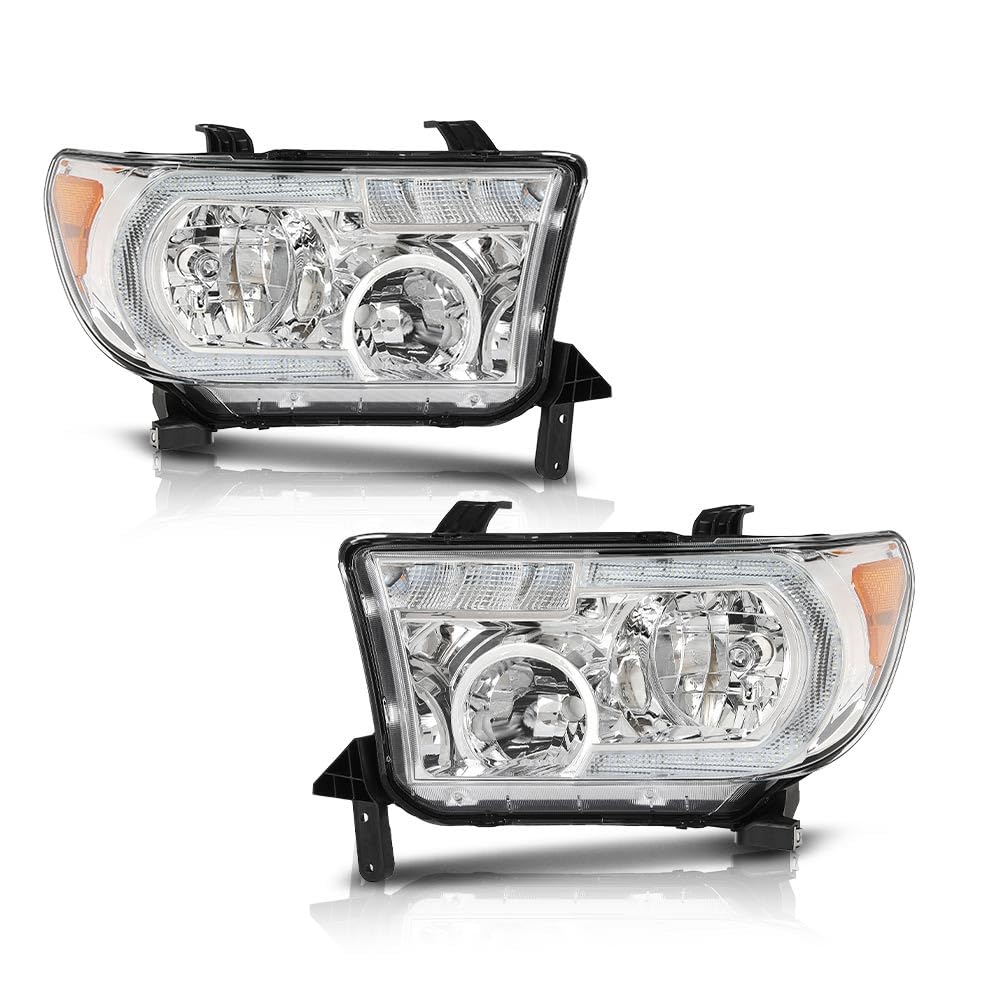 Ylwspeed2000 Chrome Headlights Pair For Toyota Tundra 2007-2013 & Sequoia 2008-2017 – Smoke Lens, Black Housing, Halogen