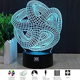 HUI YUAN Abstract 3D Lamp Room Bedroom Decorative Night Light Multi 7 Color Change USB Cable Smart Touch Button LED Desk Table Light Lamp Kida Kiddie Gift