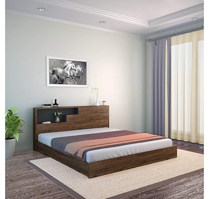 @home by Nilkamal Borden King Size Bed with Headboard Storage (Black)