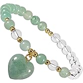 TUMBEELLUWA Energy Crystal Stone Beads Bracelet for Women Carved Heart Charm Bracelet for Healing and Good Luck