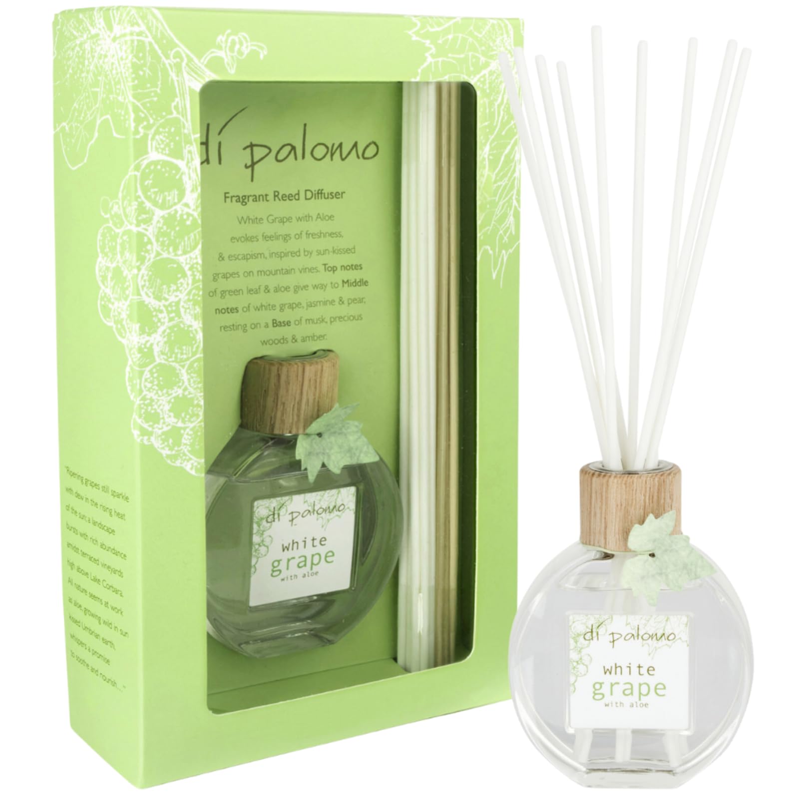 Di Palomo Vegan White Grape & Aloe Fragrance Reed Diffuser - 100ml Luxury Reed Diffuser Oil Diffusers for Home Diffusers Air Fresheners Gifts Vegan Home Fragrance