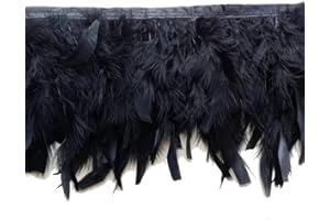 KOLIGHT Pack of 2 Yards Natural Dyed Turkey Flakes Feathers 4~6inch Fringe Trim DIY Dress Crafts Costumes Decoration (Black)