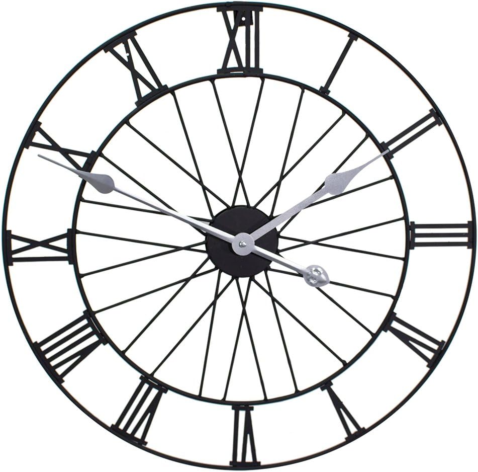 Rad Metall Garten-Uhr in einem schwarzen Finish lackiert – Moderne Wanduhr – 50 cm