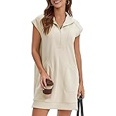 ONFERS Half Zip t Shirt Dress for Women Cap Sleeve V Neck Collared Summer Mini Tunic Dresses with Pockets