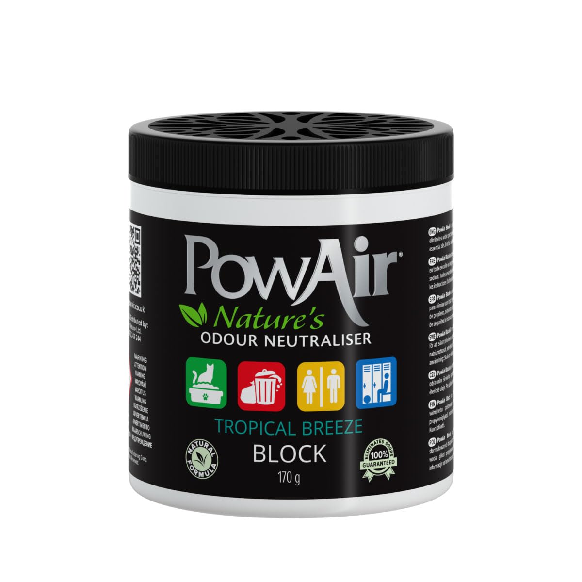 PowAir Block Natural Odour Neutraliser - Tropical Breeze Scent 170g - Odour Control for Small Rooms and Areas - Natural Essential Oils