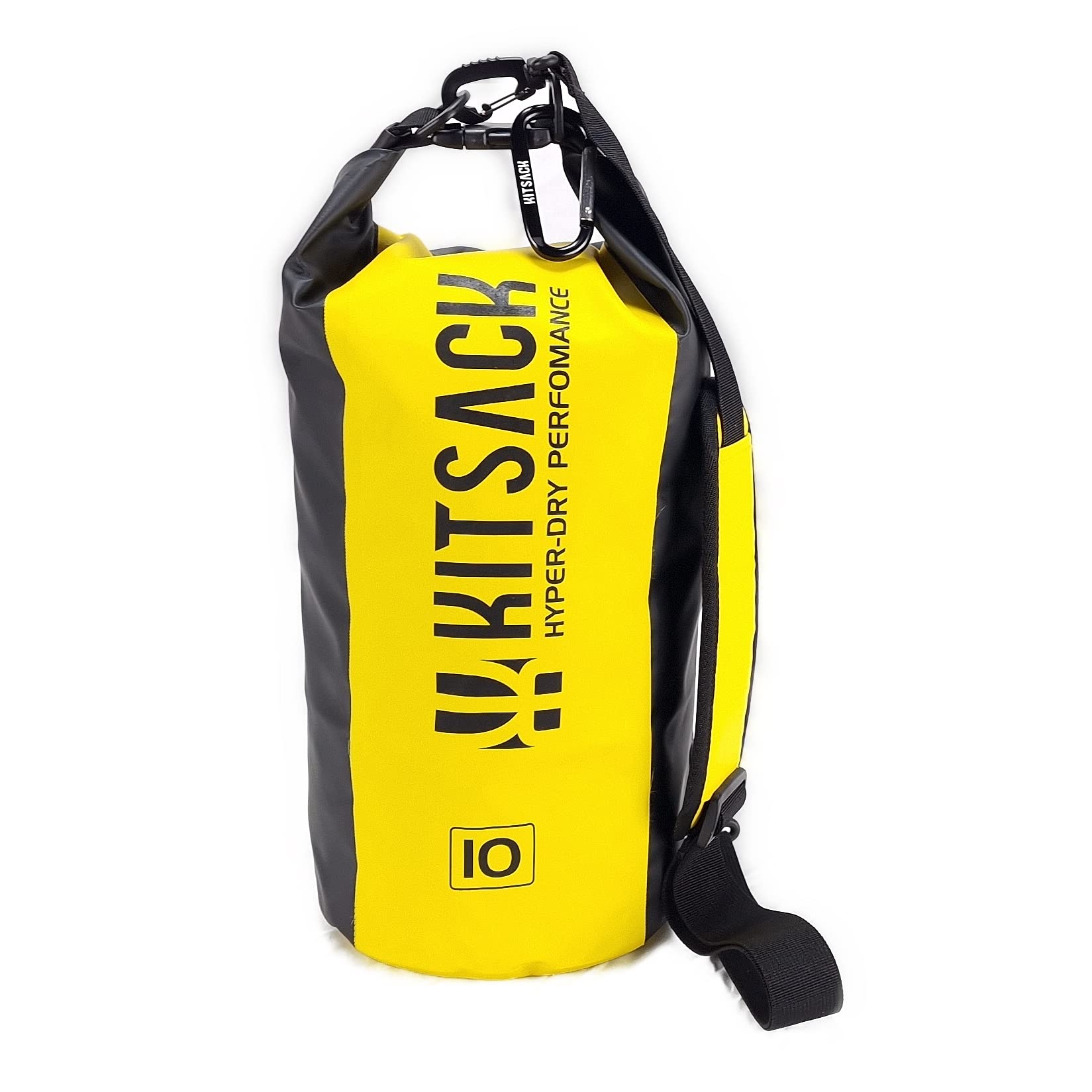 Kitsack Premium Heavy-Duty Roll Top Dry Bag 10 Litre - 100% Waterproof Triple Layer Fabric with Adjustable/ Detachable Padded Straps - Reflective Safety & Tie-Down D Rings