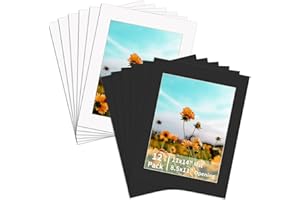 ZBEIVAN 12 Packs White and Black Colors 11x14 Picture Frame Mats for 8.5x11 Photos, Artworks and Prints, White Core Bevel Cut Frame Mattes