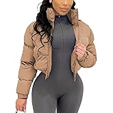 Alunzoem Puffer Jacket Womens Casual Long Sleeve Zip Up Winter Short Down Coat
