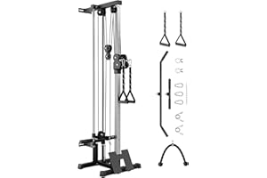 Garvee Wall Mount Cable Machine, Dual Pulley Cable Crossover Station with 18 Adjustable Positions, LAT Pulldown Tricep Rope T