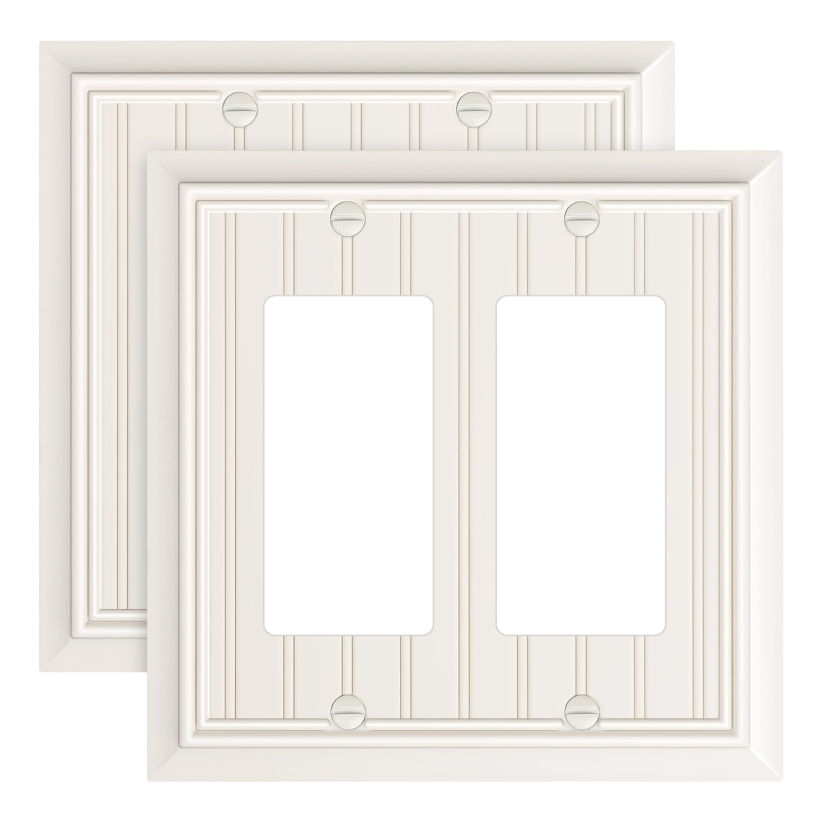 Photo 1 of 2-Pack Classic Beadboard Decorative Double Decorator Outlet Cover Plate, Light Almond Durable Natural Bamboo Fiber Wall Plates for Electrical Outlets, Receptacle, GFCI Outlet, Dimmer Switch, 2-Gang