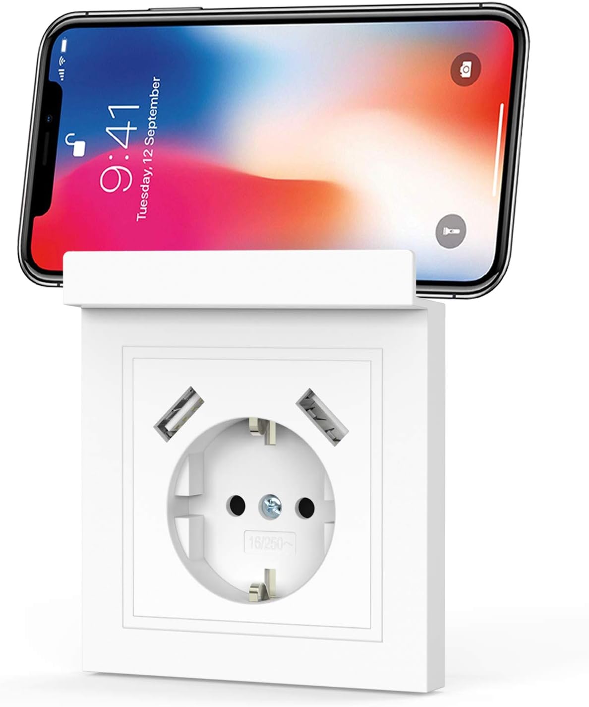 Urhome 1x Enchufe de Pared con 2 Puertos USB, Toma Schuko empotrada 2