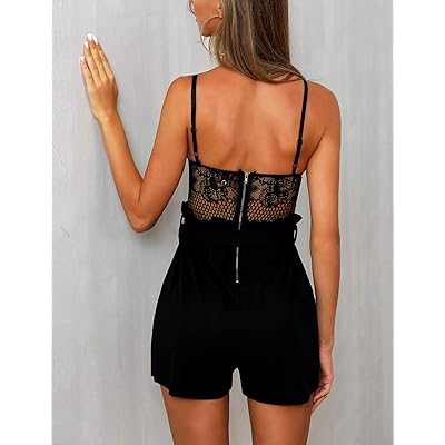spaghetti strap eyelash lace insert rompers