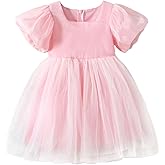 KARETT Summer Toddler Girl Dresses Tutu A Line Puffy Short Sleeve Casual Flower Girl Dress for Birthday Party 1-7Y
