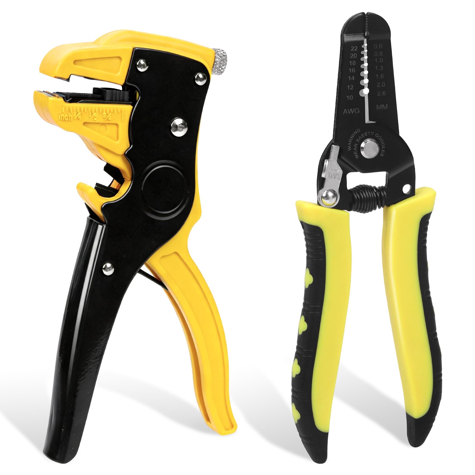 Swpeet 2Pcs 6.7 Inch Automatic Wire Stripper and Cutter with 10-22 AWG 7 Inch Wire Stripping Tool, Professional 2 in 1 Adjustable Electrical Cable Wire Stripping Tool for Automotive Repair