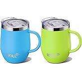 Mollcity Tumbler with Lid and Straw-12 oz Stainless Steel Double Wall Vacuum Insulated Tumbler Cup with Handle (Sky Blue-Apple Green)