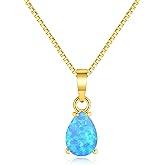 CiNily Opal Pendant Necklace for Women Multi-colored Teardrop Birthstone Necklaces 14K Rose Gold/Gold Plated Dainty Simple Gold Chian Necklace, Birthday Anniversary Wedding Gifts 7x10mm