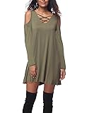 iGENJUN Women's Casual Off Shoulder Cross V-Neck Loose Dress