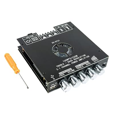 ZK-HT21 TDA7498E Bluetooth Amplifier Board 160W×2+220W Subwoofer 2.1 Channel Audio Receiver Power Amplifier Module with Treble and Bass Control for DIY Speakers
