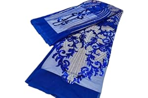 DEERHOBBES DESIGN YOUR OWN 3 Yards African Lace Fabric French Beaded Lace Net Tulle Fabric Embroidered Lace Fabric for Dress Guipure lace L02 (Royal Blue)
