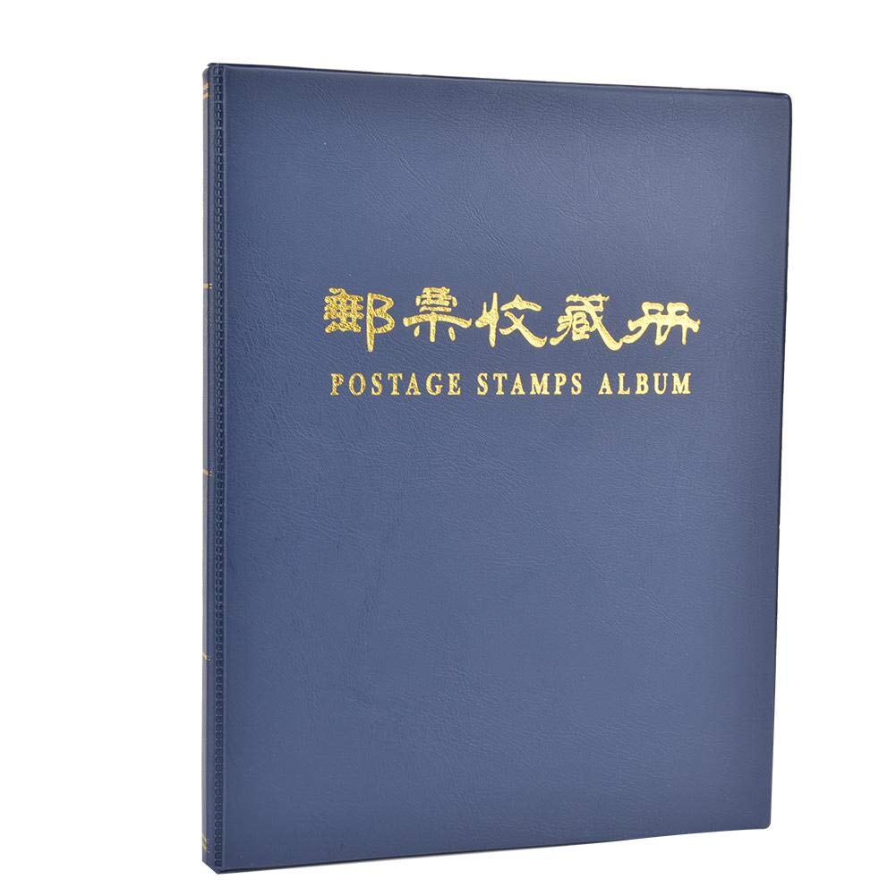 10 Pages Stamps Album Collection Book, Holds Small Size Stamps, Clear Bronzing Font, Long Term Storage, Perfect for Collectors (Blue)