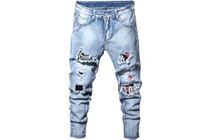HUNGSON Boy's Skinny Fit Ripped Destroyed Distressed Stretch Slim Jeans Pants
