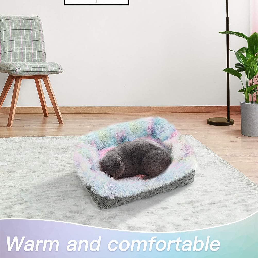 Mihachi Cat Bed/Mat for Indoor Cats - Pet Bed Cushion for Small Dogs, Warm Cave, Soft Colorful Plush Fluffy Puppy Sofa with Anti Slip Bottom : Pet Supplies
